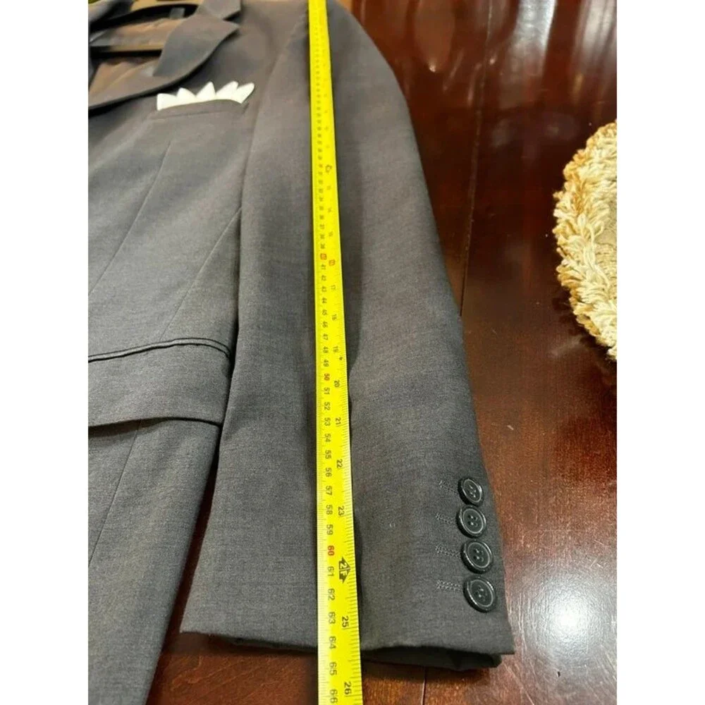 Mossanni Collezioni Gray Solid Suit Jacket 42L 3-Button Notch Lapel Double Vent